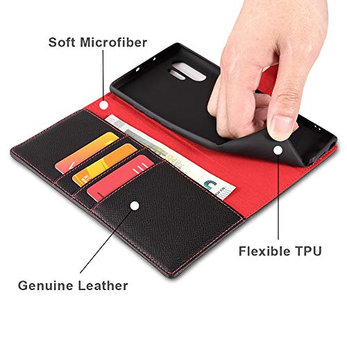 Jenuos Funda Samsung Note 10 Plus/Note 10+ 5G, Funda Libro de Cuero Genuino con Tapa Cartera Tarjetas y Cierre Magnético Soporte Protección Carcasa para Samsung Galaxy Note 10 Plus-Negro(N10P-EG-BK)