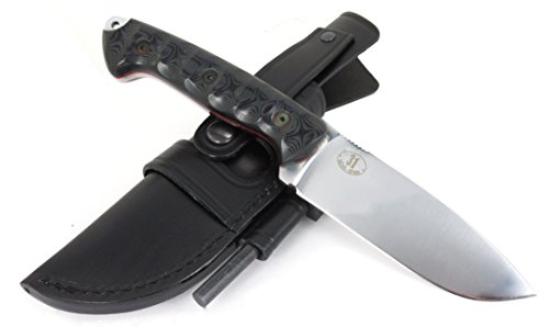 JEO-TEC Nº31 Cuchillo Supervivencia Caza Monte bushcraft Camping Outdoor Campo - Funda de Piel con pedernal - Acero Mova-58 - Fabricado en España