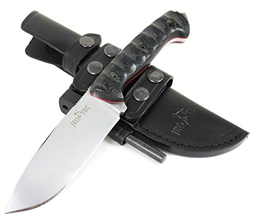JEO-TEC Nº31 Cuchillo Supervivencia Caza Monte bushcraft Camping Outdoor Campo - Funda de Piel con pedernal - Acero Mova-58 - Fabricado en España