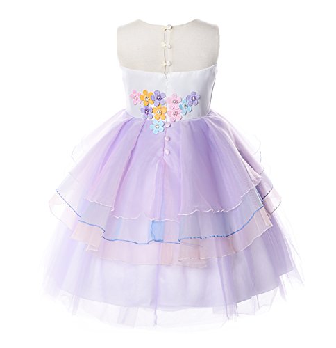 JerrisApparel Disfraz Unicornio Niña Volantes Flor Boda Partido Princesa Vestido (7-8 años, Lila)