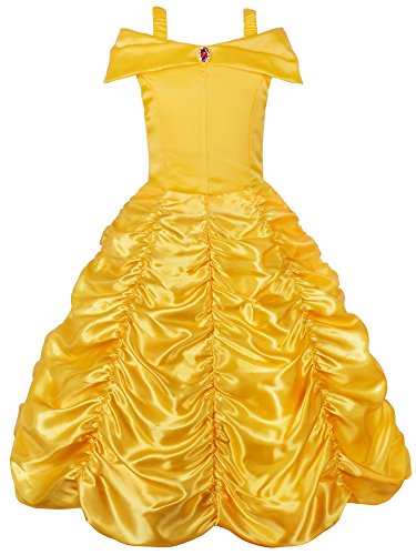 JerrisApparel Princesa Belle Disfraz Niñas Capa de pastel vestido de fiesta (amarillo, 7 años / Tamaño Fabricante: 140)