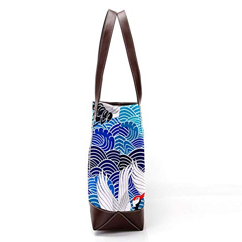 Jessgirl Bolsos de cuero de lona a la moda para mujer, bolso de mano con asa superior, bolso de mano para mujer, bolsos de trabajo, pájaros japoneses, grúa y garza
