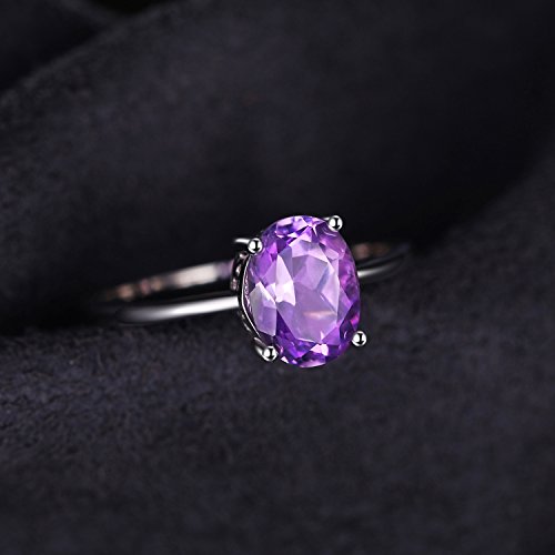 JewelryPalace Anillo de Compromiso para Mujer Plata de ley 925 con 1.1ct Oval Genuino Amatista púrpura Piedra de nacimiento Solitario Tamaño 19
