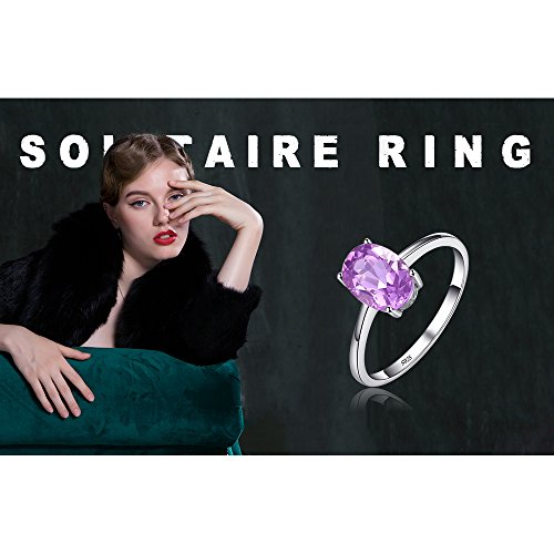JewelryPalace Anillo de Compromiso para Mujer Plata de ley 925 con 1.1ct Oval Genuino Amatista púrpura Piedra de nacimiento Solitario Tamaño 19