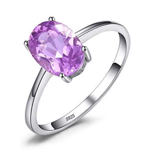 JewelryPalace Anillo de Compromiso para Mujer Plata de ley 925 con 1.1ct Oval Genuino Amatista púrpura Piedra de nacimiento Solitario Tamaño 19