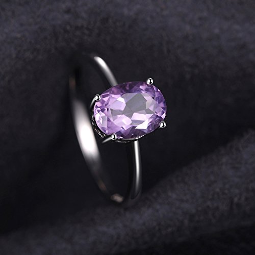 JewelryPalace Anillo de Compromiso para Mujer Plata de ley 925 con 1.1ct Oval Genuino Amatista púrpura Piedra de nacimiento Solitario Tamaño 19