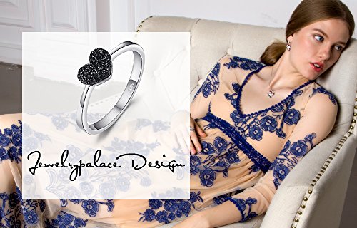 JewelryPalace Anillo dulce en forma de corazón adornado Espinela negro en Plata de ley 925 Tamaño 09