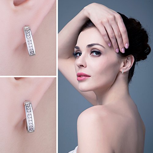 JewelryPalace Pendientes de Aro Eternidad Zirconia Cúbica Boda Huggie Con Canal Conjunto Plata de ley 925