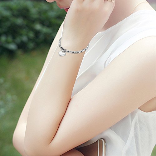 JewelryWe Joyería Pulsera De Suerte para Mujer, Acero Inoxidable Pulido, Bolas Bolitas Estilo Sencillo, Colgante Corazón Dulce para la Buena Fortuna, Color Oro Rosa Plata,Regalo Dia de la Madre