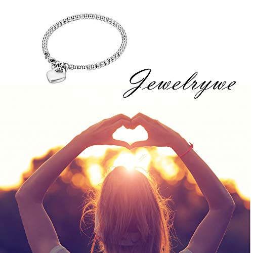 JewelryWe Joyería Pulsera De Suerte para Mujer, Acero Inoxidable Pulido, Bolas Bolitas Estilo Sencillo, Colgante Corazón Dulce para la Buena Fortuna, Color Oro Rosa Plata,Regalo Dia de la Madre