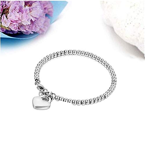 JewelryWe Joyería Pulsera De Suerte para Mujer, Acero Inoxidable Pulido, Bolas Bolitas Estilo Sencillo, Colgante Corazón Dulce para la Buena Fortuna, Color Oro Rosa Plata,Regalo Dia de la Madre