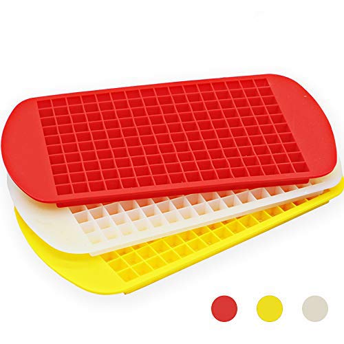 JEZOMONY Mini Bandejas de Cubitos de Hielo de Silicona, Bandejas de Cubitos de Hielo de 160 Rejillas, Pequeños Moldes para Hacer Hielo Picado y Dulces, para Bares, Whisky, Cerveza (Paquete de 3)