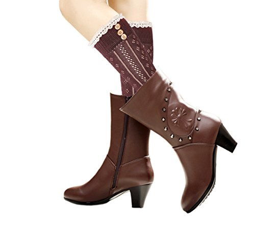 JHosiery Calcetines hasta la rodilla de algodón para mujer con encaje y botones