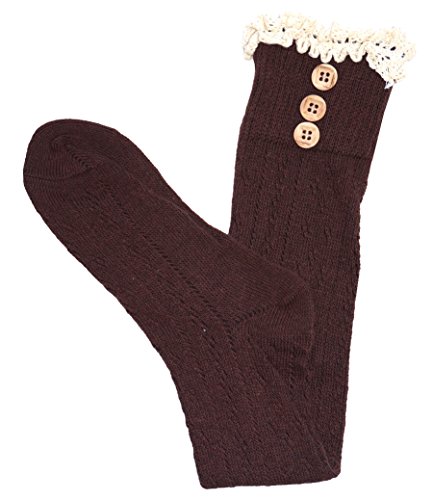 JHosiery Calcetines hasta la rodilla de algodón para mujer con encaje y botones