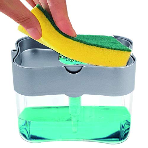JiaHome Dispensador de jabón líquido, Organizador de Fregadero Dispensador de jabón de Bomba con Soporte de Esponja,para Encimera de Fregadero de Cocina