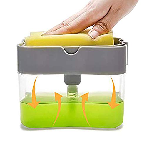 JiaHome Dispensador de jabón líquido, Organizador de Fregadero Dispensador de jabón de Bomba con Soporte de Esponja,para Encimera de Fregadero de Cocina