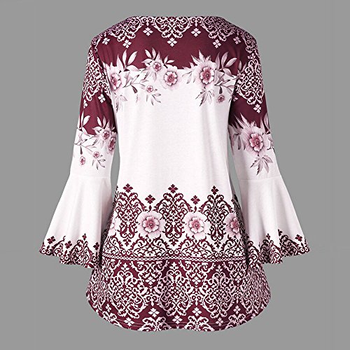 JiaMeng Blusa Mujer Camisa De Manga Larga Camisas Tallas Grandes de la Llamarada Impresa del tamaño Extra Grande de la Manera Blusas Camisetas del Ojo de la Cerradura(Rojo,3XL)