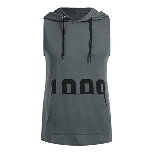 JiaMeng Camisetas Elástica de Fitness sin Mangas Tank Top Gym para Hombre Fitness Muscle Estampado sin Mangas con Capucha Culturismo Bolsillos de Secado Ajustado