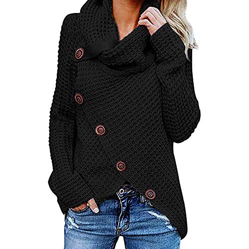 JiaMeng Jerseys De Punto para Mujer Cuello de Tortuga Manga Larga Suelto Prendas de Punto Suéter Irregular Jerséis Collar de la Pila Tops Cálido Otoño Invierno