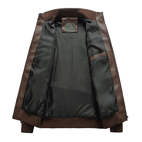JiaMeng-ZI Ropa de Moda Color SóLido Lapel Chaqueta de Cuero Multi-Bolsillo PU Cazadora Bomber Impermeable A Prueba de Viento Jacket Cálido y Cómodo Cazadora Biker Bolsillo con Cremallera