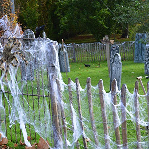 JIASHA Halloween Spider Web Decoraciones, tela de araña súper elástica con 20 arañas falsas de plástico para fiestas de Halloween accesorios de escena, bar casa encantada