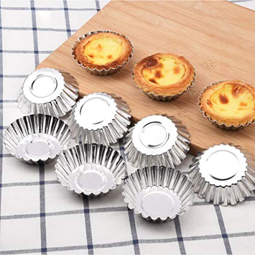 Jiele huevo molde de tarta acero al carbono huevo tarta galleta molde pudín fruta tarta molde, cocina de herramienta de cocina hecha a mano (plata, aluminio, 32 piezas)