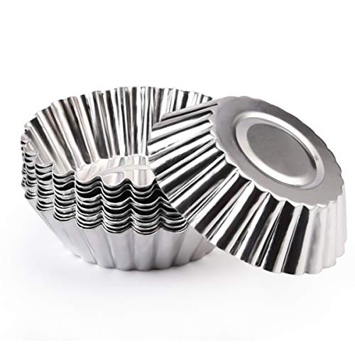 Jiele huevo molde de tarta acero al carbono huevo tarta galleta molde pudín fruta tarta molde, cocina de herramienta de cocina hecha a mano (plata, aluminio, 32 piezas)