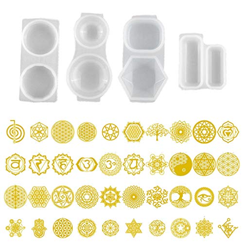jiheousty Molde Redondo de Resina de orgonita facetada Molde de Resina de Silicona orgonita con Adhesivos de orgonita de Cobre Resina epoxi Arte Artesanal