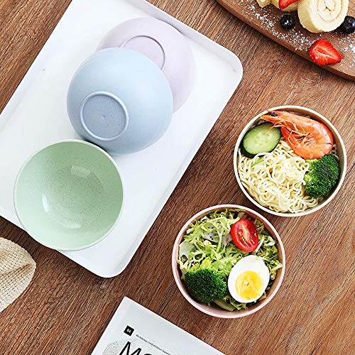 JILIGUALA - Cuenco de plástico para sopa con pajita de trigo saludable, tazón para sopa con cucharas irrompibles para niños, para microondas (4 cuencos, 4 cucharas) Color 5