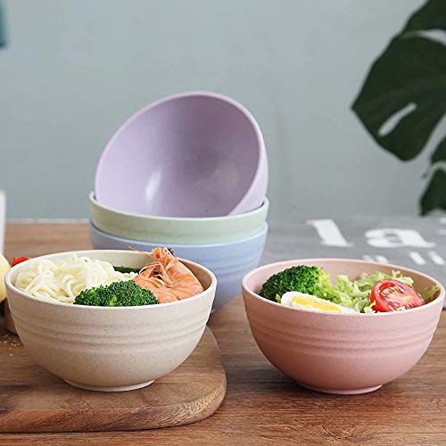JILIGUALA - Cuenco de plástico para sopa con pajita de trigo saludable, tazón para sopa con cucharas irrompibles para niños, para microondas (4 cuencos, 4 cucharas) Color 5
