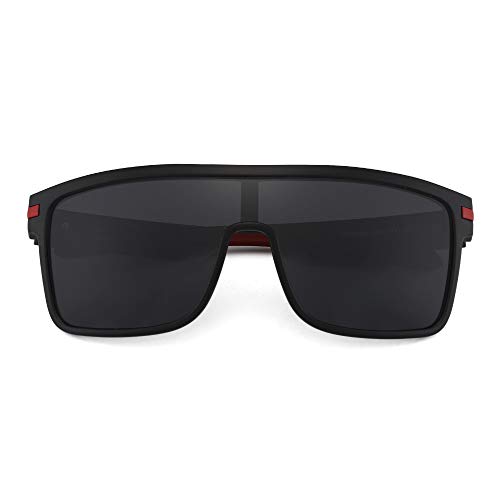 JIM HALO Gafas de sol polarizadas con escudo, gafas cuadradas de gran tamaño con parte superior plana para hombres (montura negra/lente gris polarizada)