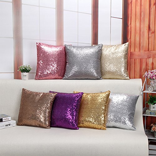 Jingyuu - 1 funda de almohada cuadrada de 40 x 40 cm, diseño de lentejuelas, estilo europeo para sofá de coche, cafetería, bar, Plateado, 40 x 40 cm