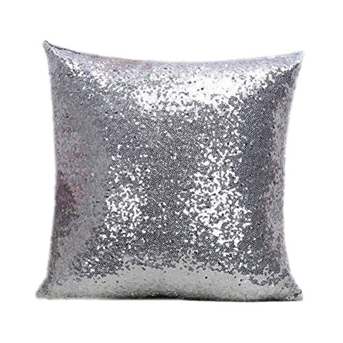 Jingyuu - 1 funda de almohada cuadrada de 40 x 40 cm, diseño de lentejuelas, estilo europeo para sofá de coche, cafetería, bar, Plateado, 40 x 40 cm