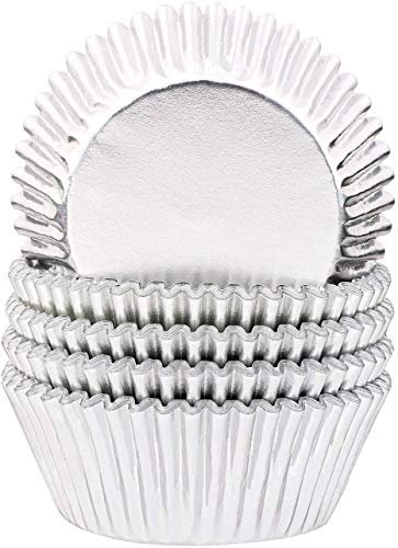 Jinlaili 100PCS Papel Cupcakes Metalizado, Muffin Papel Magdalenas, Capsulas para Magdalenas, Cápsulas Magdalenas, Papel para Magdalenas Muffins para Bodas, Cumpleaños Navidad (Plata)