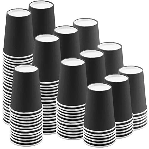 JINLE 120 Piezas Tazas de Papel Negro Vasos de Desechable Fiesta Tazas de Beber Biodegradables y Compostables para Fiesta de Cumpleaños, Bricolaje, Barbacoa,Café - 250ml