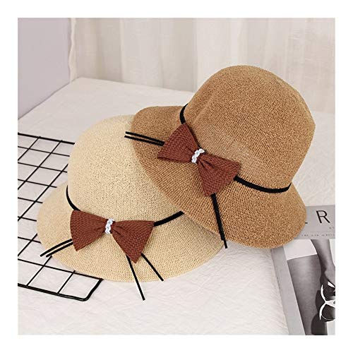 JINRONG Tejida Sombrero Rueca Verano Viajes Parasol del Sol del Sombrero del Arco Transpirable (Color : Khaki)