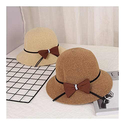 JINRONG Tejida Sombrero Rueca Verano Viajes Parasol del Sol del Sombrero del Arco Transpirable (Color : Khaki)
