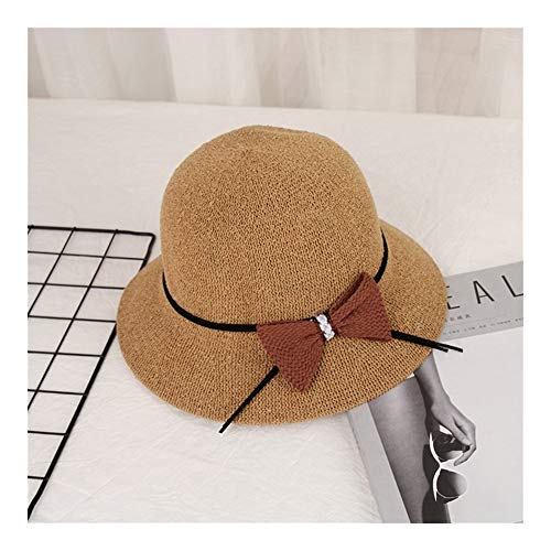 JINRONG Tejida Sombrero Rueca Verano Viajes Parasol del Sol del Sombrero del Arco Transpirable (Color : Khaki)