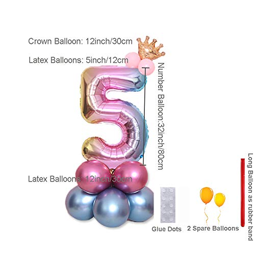 JinSu 5 Años Decoracion Globos de Cumpleaños, 14 PCS con Cumpleaños Globos Numero 5, Globos Foil y Globos de Látex para Cumpleaños, Año Nuevo, Bodas, Aniversario y Eventos