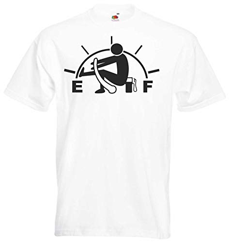 JINTORA Camiseta T-Shirt - Hombre Blanco - tamaño XL - Medidor de Combustible - Tanque vacío - no más Gas - JDM/Die Cut - para Fiesta Carnaval Carnaval Laboral Deportes