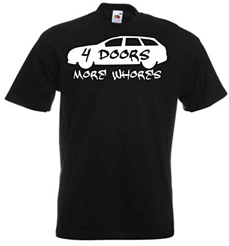JINTORA Camiseta T-Shirt - Hombre Negro - Talla L - Puertas más Putas Coche - JDM/Die Cut - para Fiesta Carnaval Carnaval Laboral Deportes