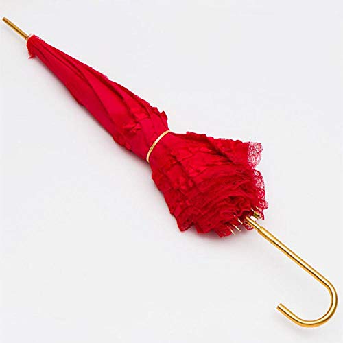 JINYIWEN Paraguas Paraguas de Encaje de Princesa Lámina de Oro Paraguas Rojo para Damas de Honor Boda Festiva Matrimonio Boda Artesanía Paraguas Aspic