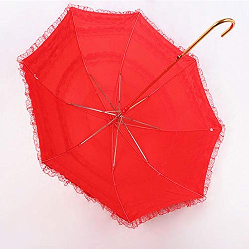 JINYIWEN Paraguas Paraguas de Encaje de Princesa Lámina de Oro Paraguas Rojo para Damas de Honor Boda Festiva Matrimonio Boda Artesanía Paraguas Aspic