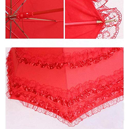 JINYIWEN Paraguas Paraguas de Encaje de Princesa Lámina de Oro Paraguas Rojo para Damas de Honor Boda Festiva Matrimonio Boda Artesanía Paraguas Aspic