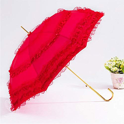JINYIWEN Paraguas Paraguas de Encaje de Princesa Lámina de Oro Paraguas Rojo para Damas de Honor Boda Festiva Matrimonio Boda Artesanía Paraguas Aspic
