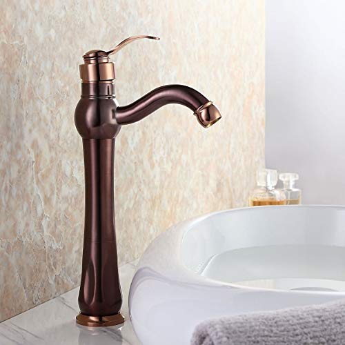 Jiuzhuo - Grifo monoblocular para lavabo (bronce y oro rosa)