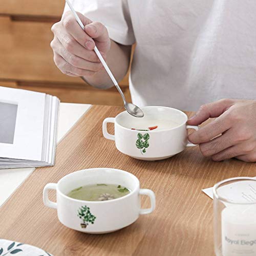 JLWM Cuenco para Sopa con 2 Asas, 300ML Cuencos para Sopa con Asas De Porcelana Cerámico Microonda Cocina Jarra Taza Plantar Flores para Gachas De Avena Desayuno Postre-E