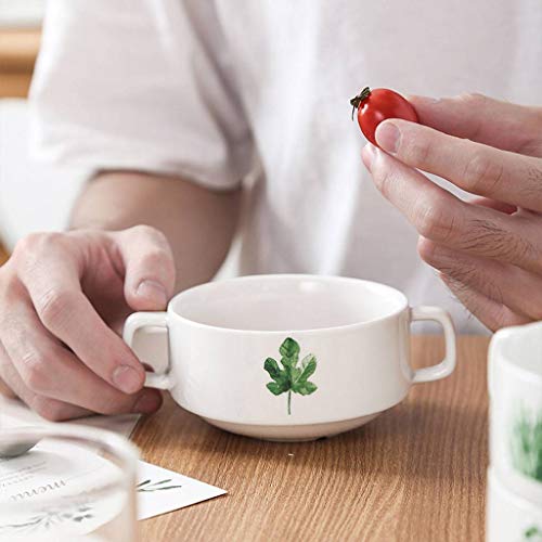 JLWM Cuenco para Sopa con 2 Asas, 300ML Cuencos para Sopa con Asas De Porcelana Cerámico Microonda Cocina Jarra Taza Plantar Flores para Gachas De Avena Desayuno Postre-E