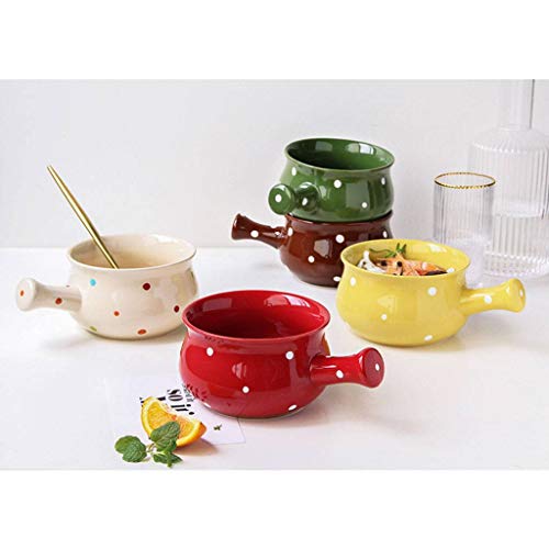 JLWM Tazones De Consomé Tazón para Sopa con Asa Polca Punto Cerámico Anti-escaldado Microondas Desayuno Fideos Instantáneos Gachas Avena Leche con Miembro-Verde-540ML