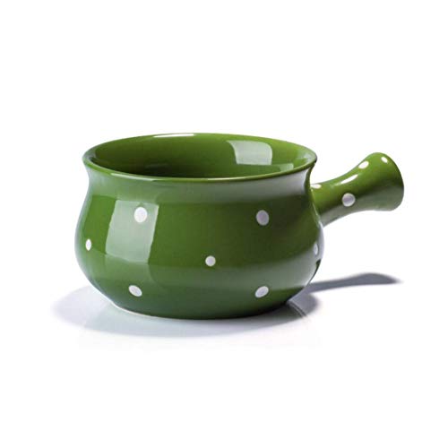 JLWM Tazones De Consomé Tazón para Sopa con Asa Polca Punto Cerámico Anti-escaldado Microondas Desayuno Fideos Instantáneos Gachas Avena Leche con Miembro-Verde-540ML
